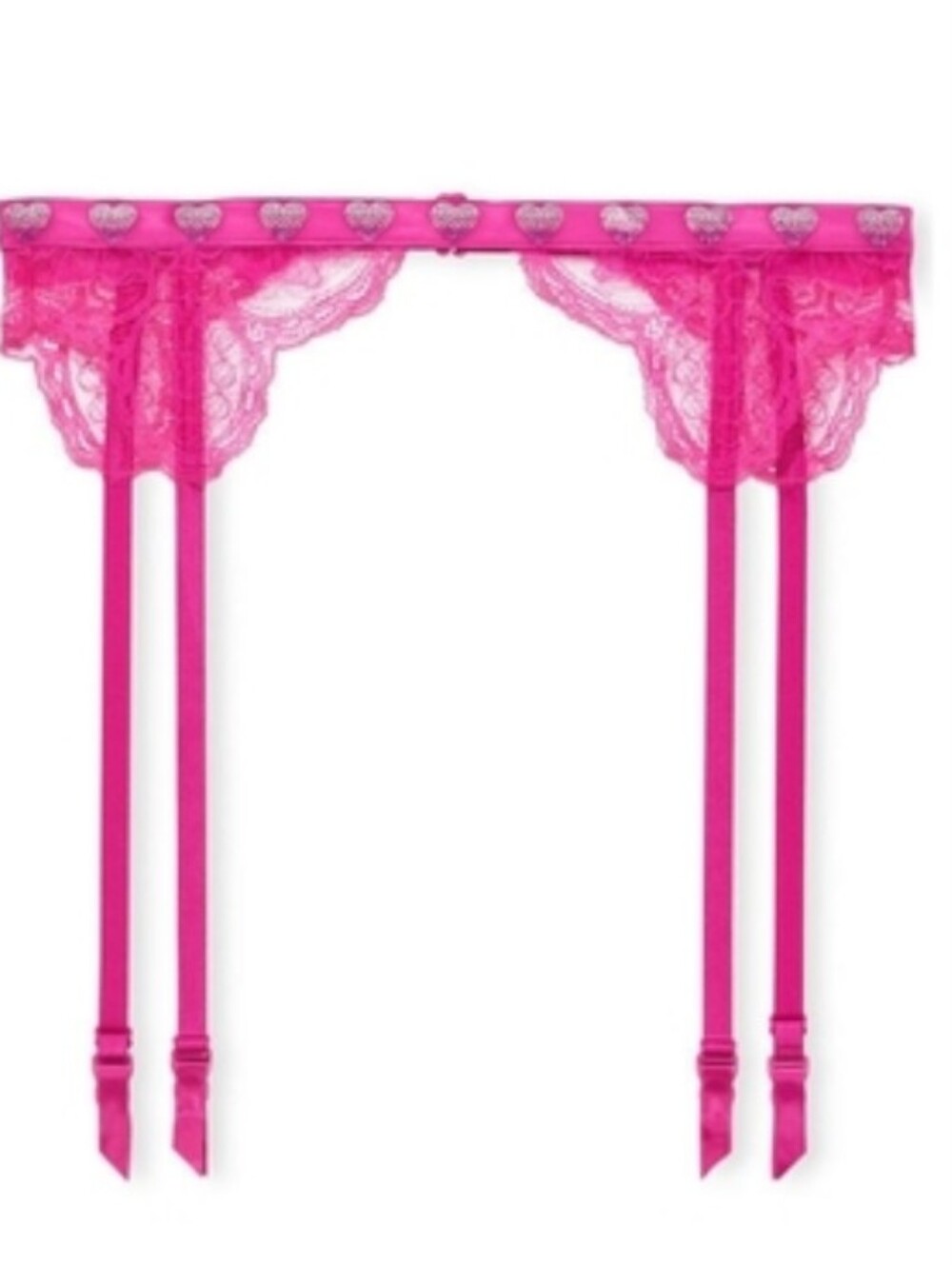 Victoria's secret very sexy shine strap lace garter belt FUSCHIA FRENZY XS SMALL